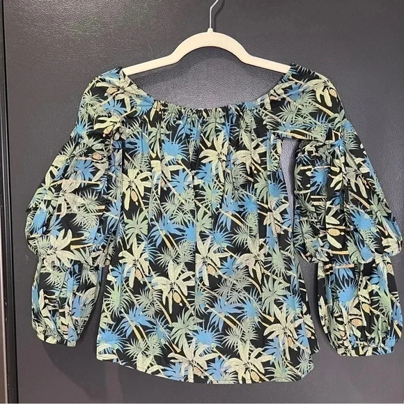 REVOLVE x Petersyn Lily Off the Shoulder Tropical Print Cotton Top Size XS - Picture 2 of 12
